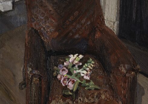 2628788 Flowers on a Red Chair, 1998 (oil on canvas) by Freud, Lucian (1922-2011); 35x25.4 cm; Private Collection; © The Lucian Freud Archive. All Rights Reserved 2022.